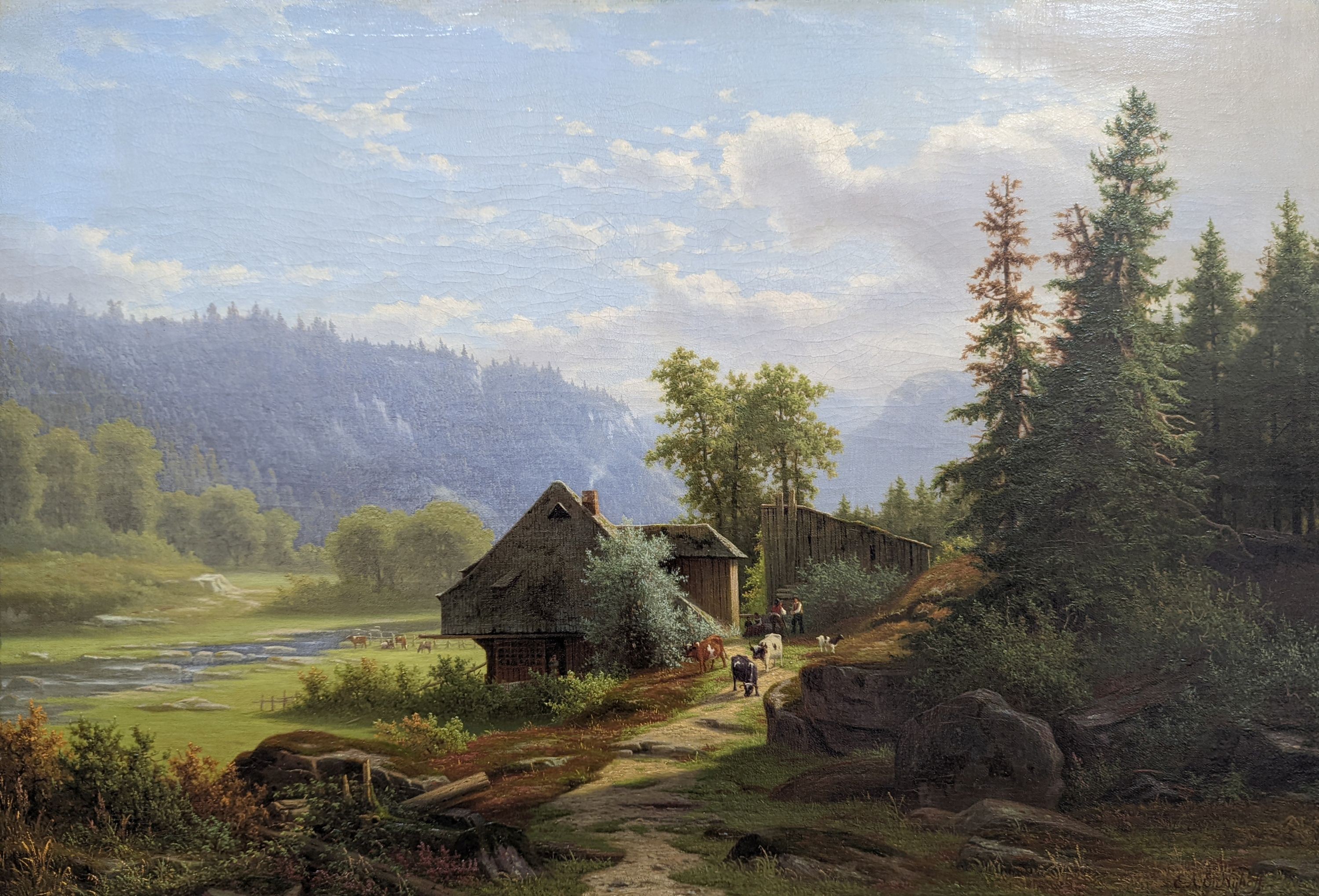 Eliza Agnetus Emilius Nijhoff (1826-1903), oil on canvas, Alpine landscape in summer, signed, 65 x 94cm